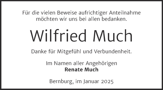 Traueranzeige von Wilfried Much von Trauerkombi Bernburg