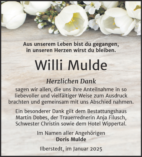 Traueranzeige von Willi Mulde von Trauerkombi Bernburg