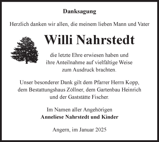 Traueranzeige von Willi Nahrstedt von Volksstimme Haldensleben/Wolmirstedt