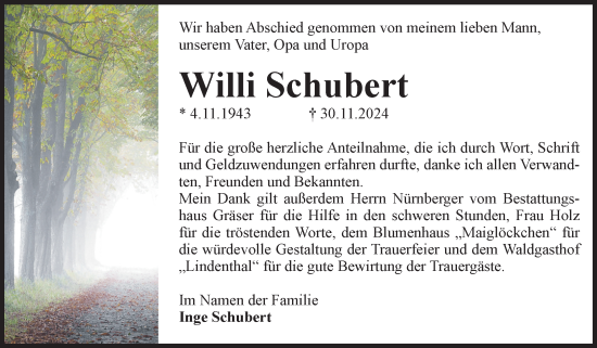Traueranzeige von Willi Schubert von Volksstimme Altmark West