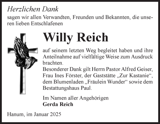 Traueranzeige von Willy Reich von Volksstimme Altmark West