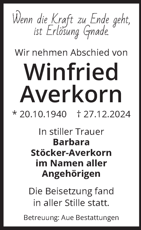 Traueranzeige von Winfried Averkorn von Volksstimme Magdeburg