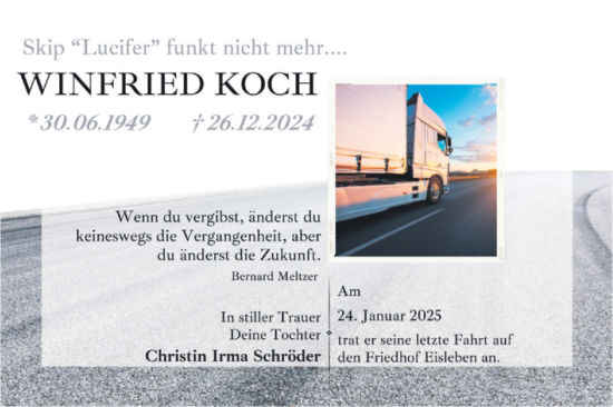 Traueranzeige von Winfried Koch von Trauerkombi Mansfelder Land