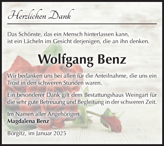 Traueranzeige von Wolfgang Benz von Volksstimme Altmark Ost