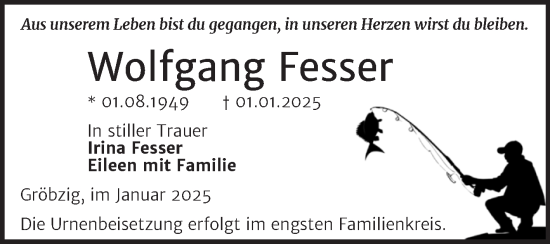 Traueranzeige von Wolfgang Fesser von Trauerkombi Köthen