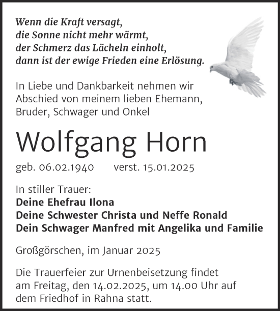 Traueranzeige von Wolfgang Horn von Trauerkombi Weißenfels