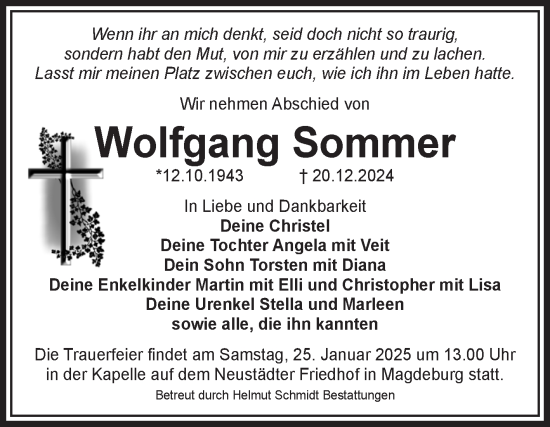 Traueranzeige von Wolfgang Sommer von Volksstimme Magdeburg