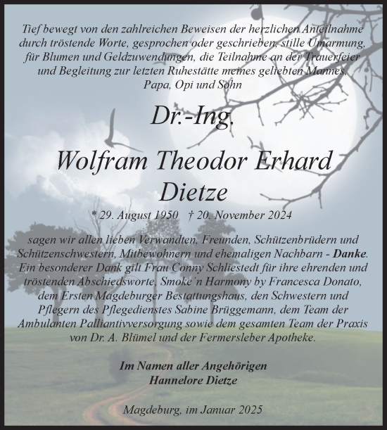 Traueranzeige von Wolfram Theodor Erhard Dietze von Volksstimme Magdeburg