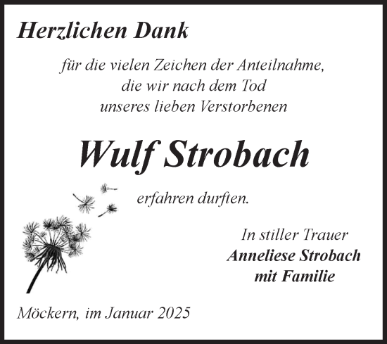 Traueranzeige von Wulf Strobach von Volksstimme Burg/Genthin