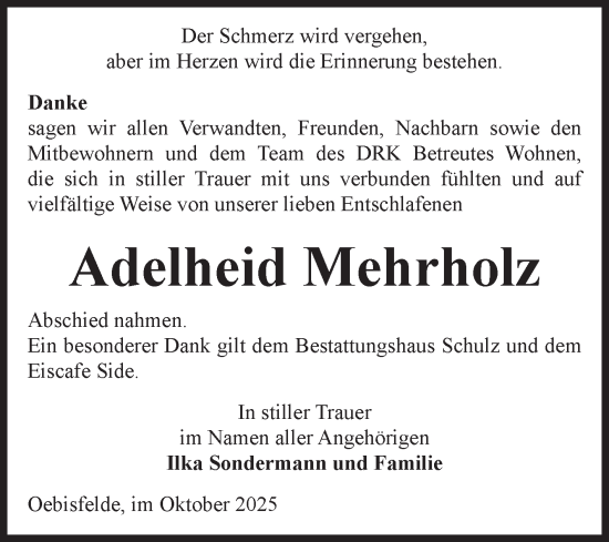 Traueranzeige von Adelheid Mehrholz von Volksstimme Altmark West