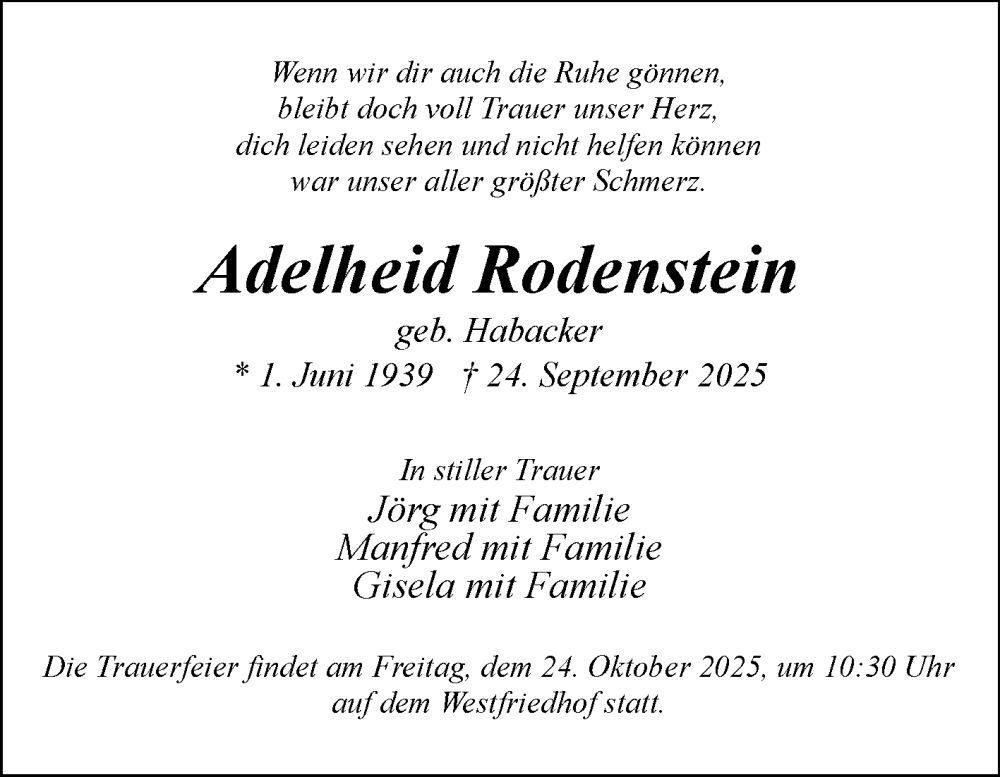  Traueranzeige für Adelheid Rodenstein vom 11.10.2025 aus Volksstimme Magdeburg