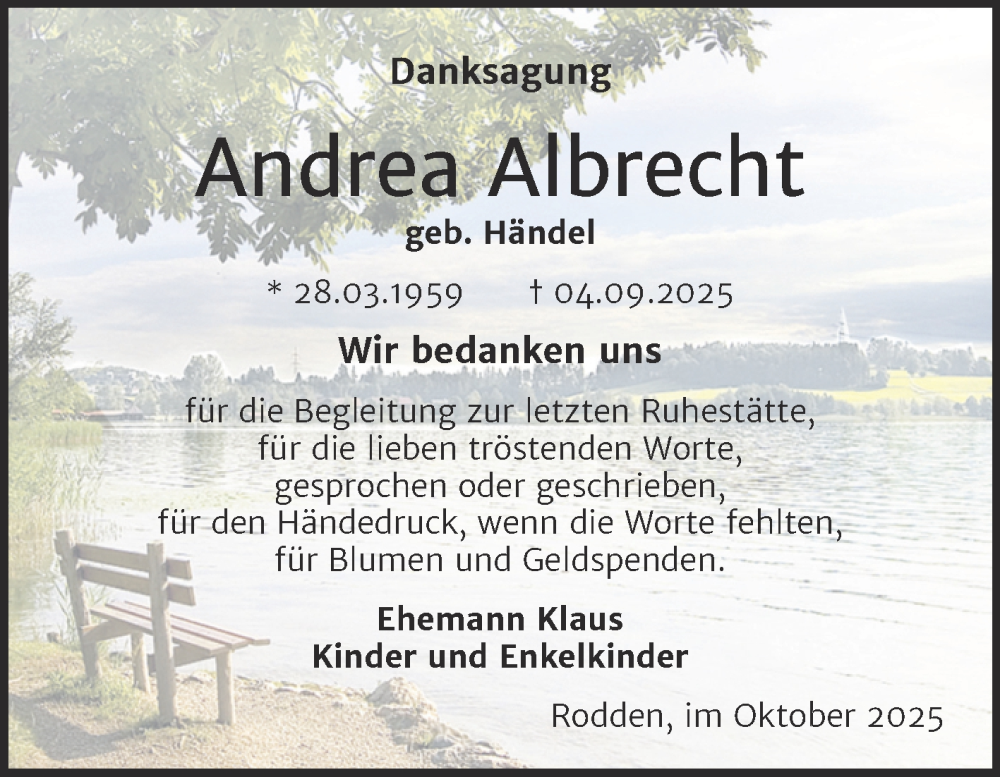  Traueranzeige für Andrea Albrecht vom 18.10.2025 aus Trauerkombi Merseburg