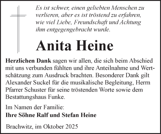 Traueranzeige von Anita Heine von Mitteldeutsche Zeitung Halle/Saalkreis