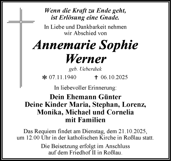 Traueranzeige von Annemarie Sophie Werner von Mitteldeutsche Zeitung Dessau-Roßlau