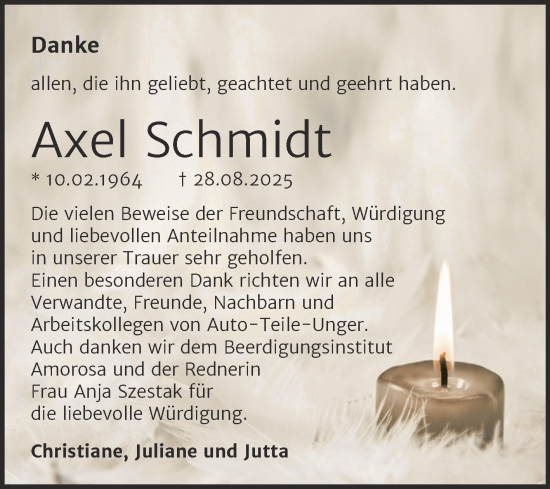 Traueranzeige von Axel Schmidt von Trauerkombi Dessau