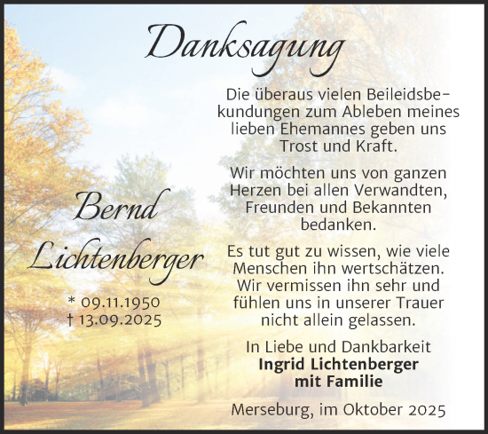 Traueranzeige von Bernd Lichtenberger von Trauerkombi Merseburg