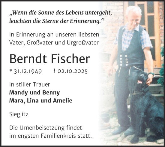 Traueranzeige von Berndt Fischer von Super Sonntag Naumburg/Nebra