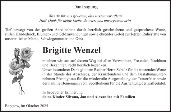 Traueranzeige von Brigitte Wenzel von Volksstimme Burg/Genthin