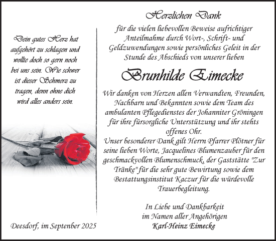 Traueranzeige von Brunhilde Eimecke von Volksstimme Oschersleben/Wanzleben