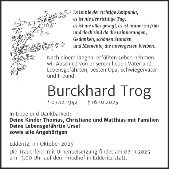 Traueranzeige von Burckhard Trog von Trauerkombi Köthen