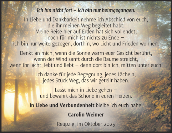 Traueranzeige von Carolin Weimer von Trauerkombi Köthen