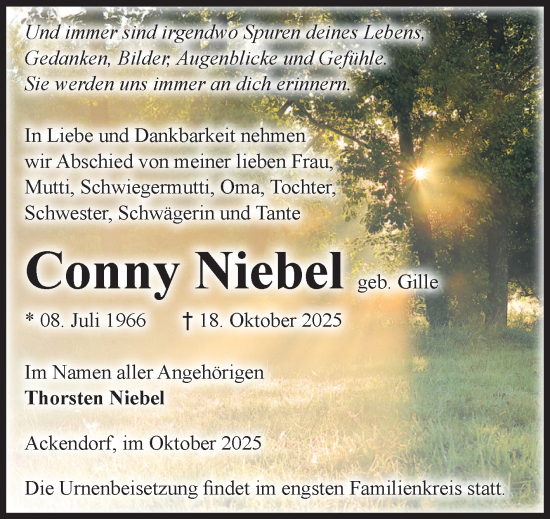 Traueranzeige von Conny Niebel von Volksstimme Altmark West