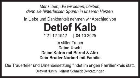 Traueranzeige von Detlef Kalb von Volksstimme Magdeburg
