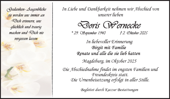 Traueranzeige von Doris Wernecke von Volksstimme Magdeburg