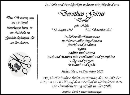 Traueranzeige von Dorothee Görns von Super Sonntag Quedlingburg