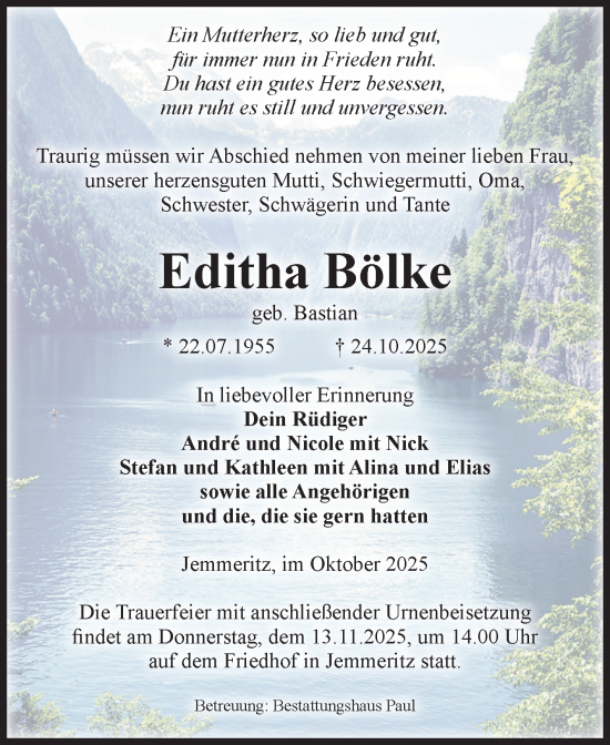 Traueranzeige von Editha Bölke von Volksstimme Altmark West