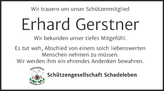 Traueranzeige von Erhard Gerstner von Trauerkombi Aschersleben