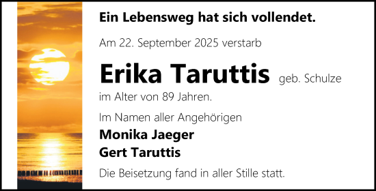 Traueranzeige von Erika Taruttis von Volksstimme Magdeburg