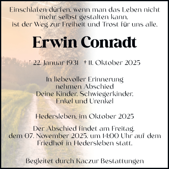 Traueranzeige von Erwin Conradt von Trauerkombi Quedlinburg