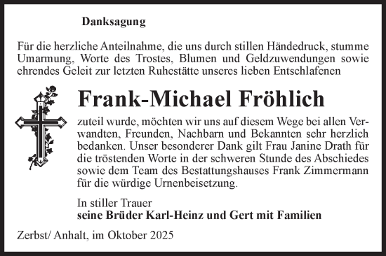 Traueranzeige von Frank-Michael Fröhlich von Volksstimme Zerbst