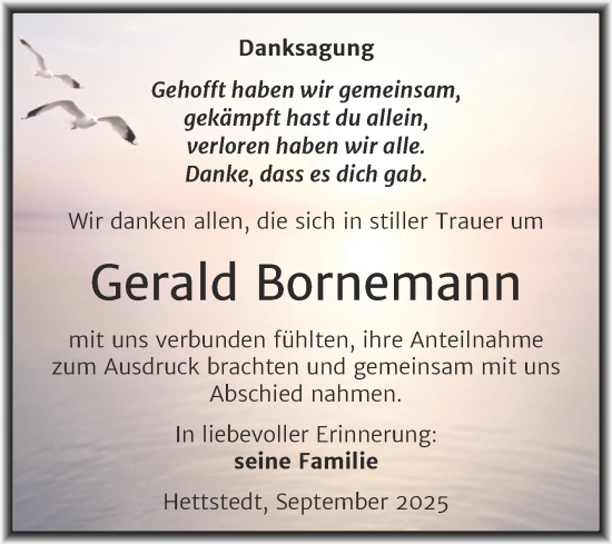 Traueranzeige von Gerald Bornemann von Trauerkombi Mansfelder Land