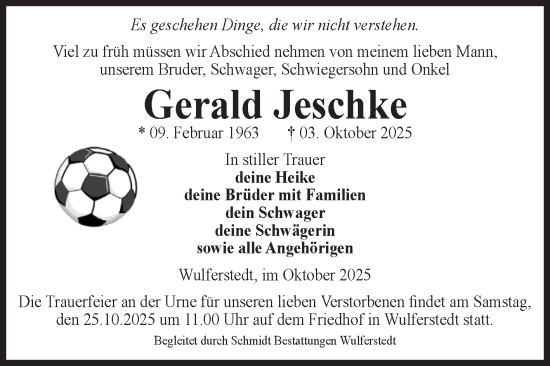 Traueranzeige von Gerald Jeschke von Volksstimme Oschersleben/Wanzleben