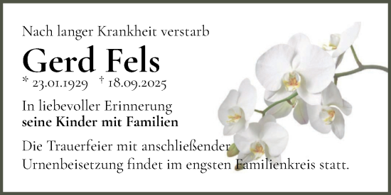 Traueranzeige von Gerd Fels von Mitteldeutsche Zeitung Halle/Saalkreis