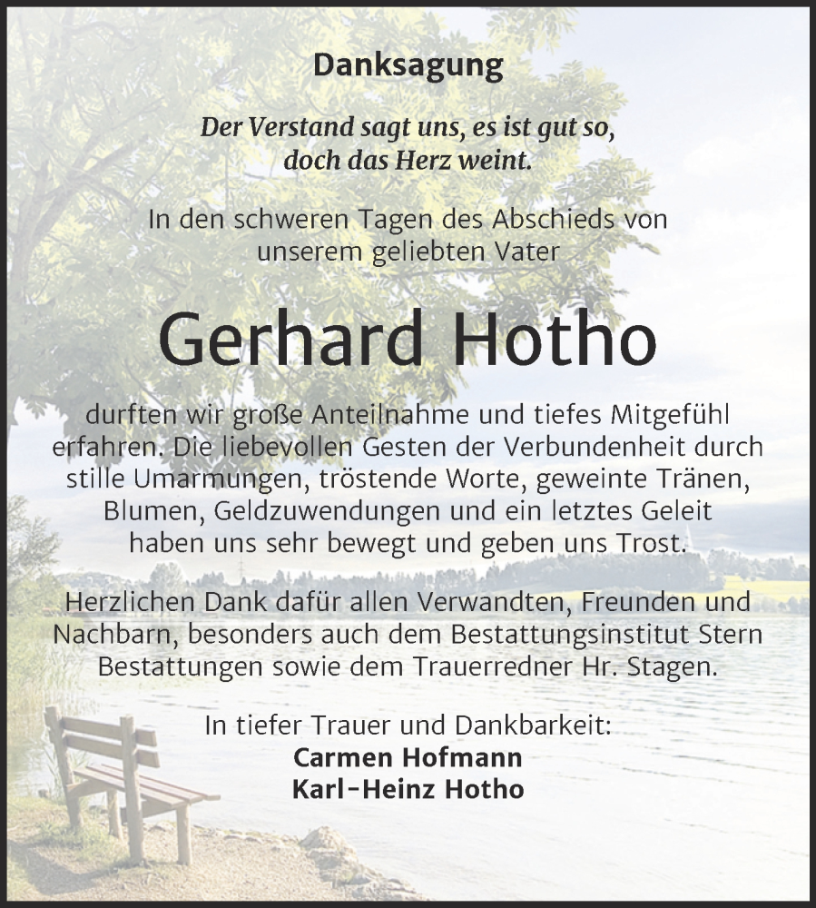  Traueranzeige für Gerhard Hotho vom 11.10.2025 aus Trauerkombi Wittenberg