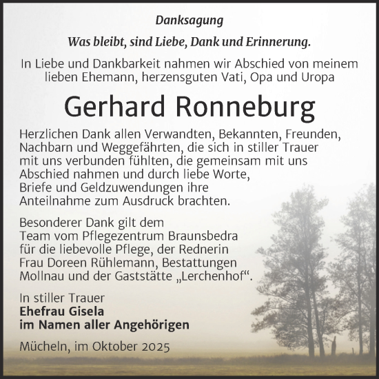 Traueranzeige von Gerhard Ronneburg von Trauerkombi Merseburg