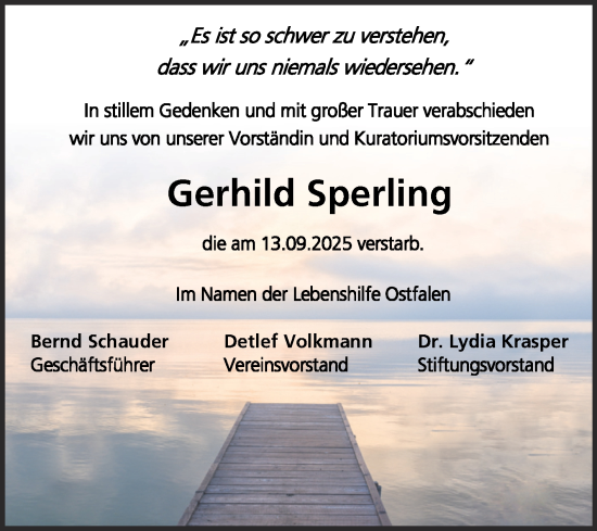 Traueranzeige von Gerhild Sperling von Volksstimme Oschersleben/Wanzleben