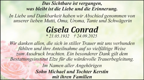 Traueranzeige von Gisela Conrad von Trauerkombi Dessau