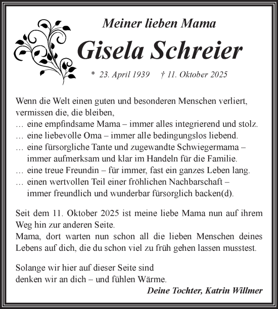 Traueranzeige von Gisela Schreier von Volksstimme Magdeburg