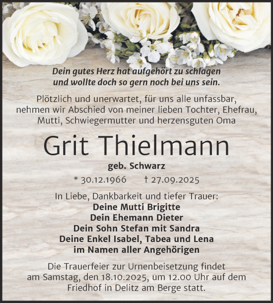 Traueranzeige von Grit Thielmann von Trauerkombi Merseburg