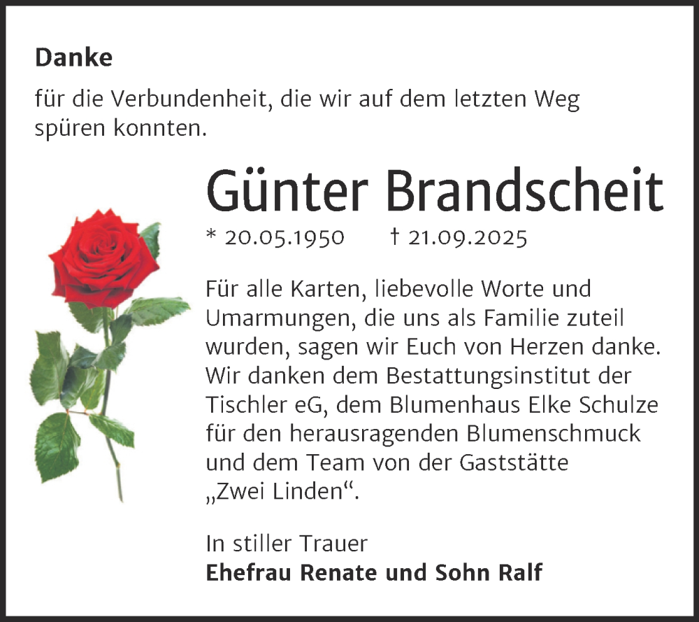  Traueranzeige für Günter Brandscheit vom 18.10.2025 aus Trauerkombi Wittenberg