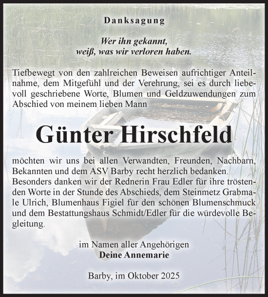 Traueranzeige von Günter Hirschfeld von Volksstimme Schönebeck