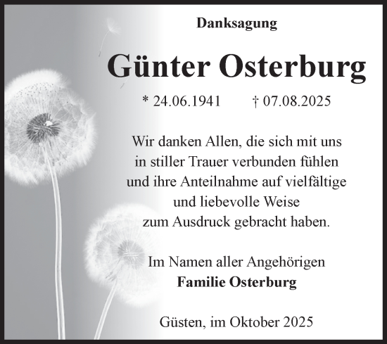 Traueranzeige von Günter Osterburg von Volksstimme Staßfurt