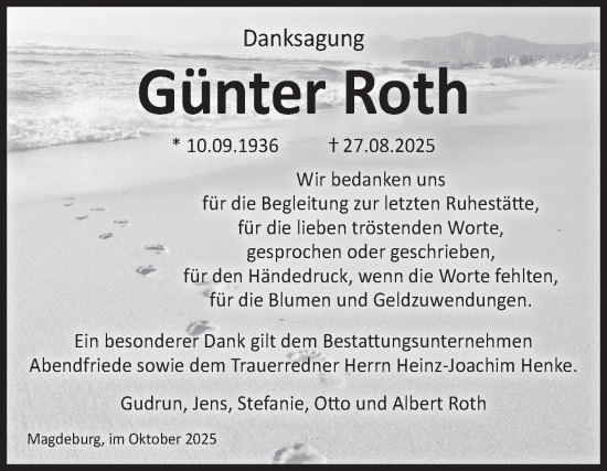 Traueranzeige von Günter Roth von Volksstimme Magdeburg