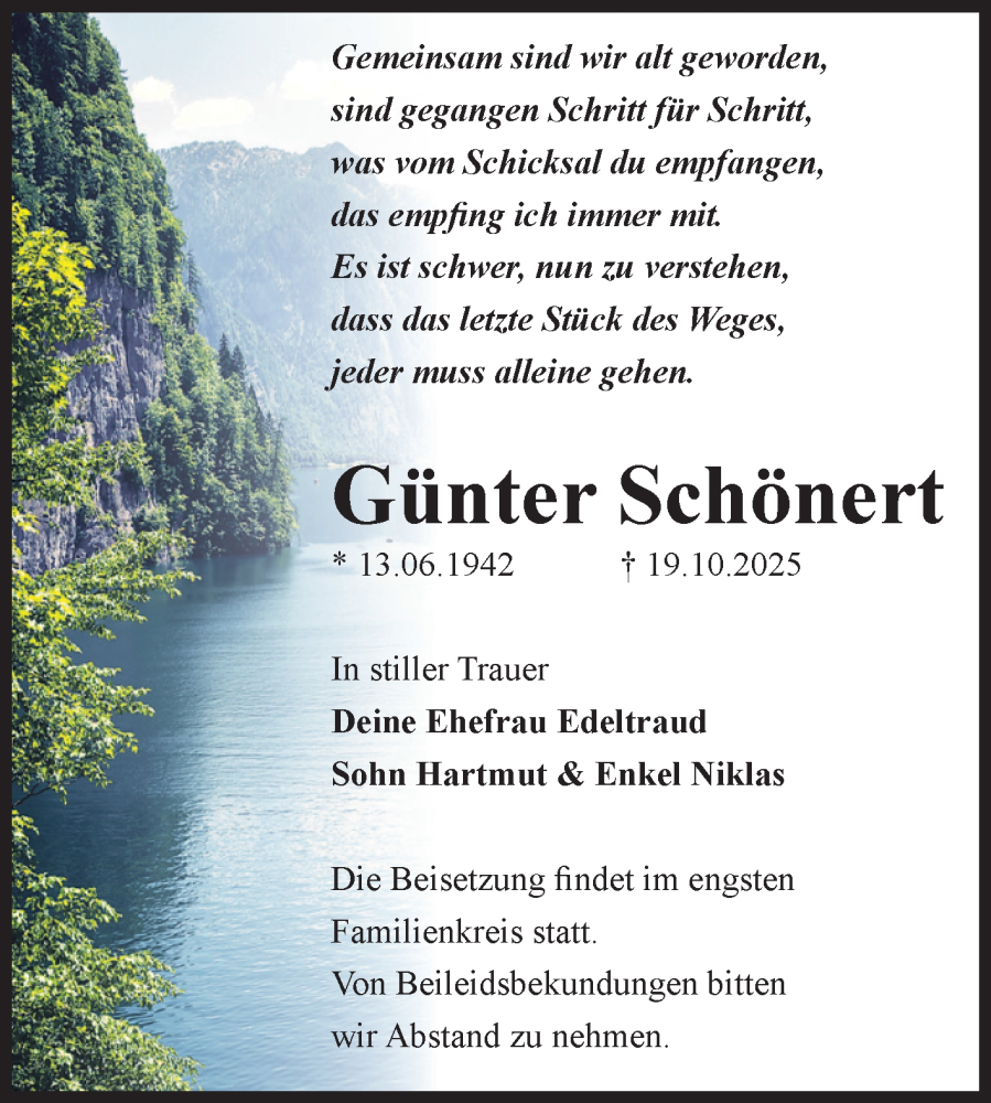  Traueranzeige für Günter Schönert vom 25.10.2025 aus Volksstimme Staßfurt