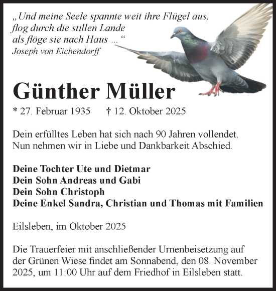 Traueranzeige von Günther Müller von Volksstimme Oschersleben/Wanzleben