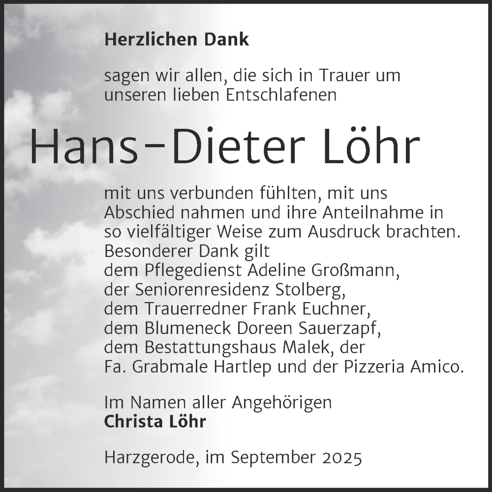  Traueranzeige für Hans-Dieter Löhr vom 11.10.2025 aus Trauerkombi Quedlinburg